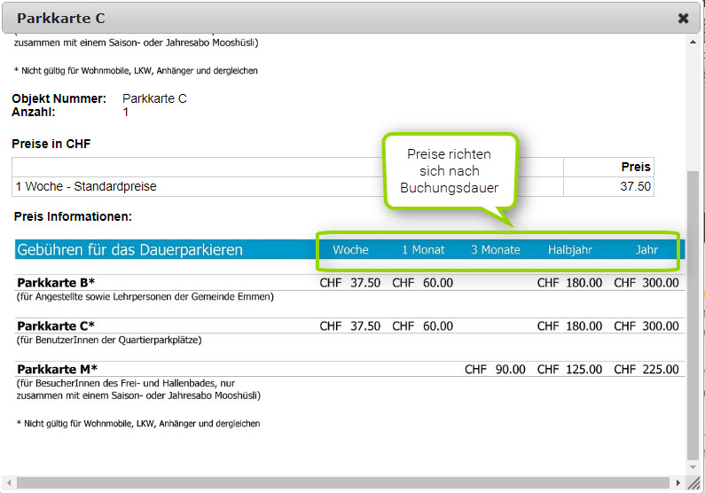 Staffelung nach Buchungsdauer